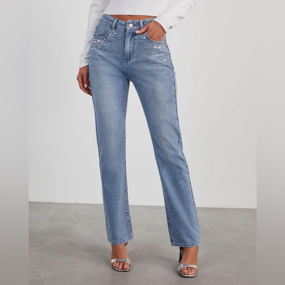 NWOT Vici Kayley Rhinestone Straight Leg Jeans - Picture 2 of 10